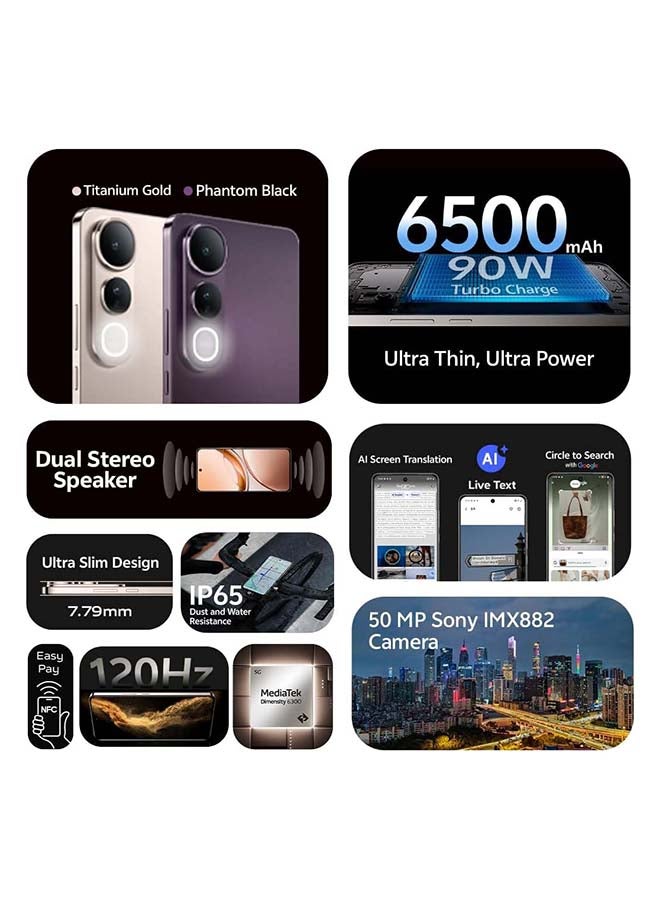 فيفو V50 لايت AI 5G ثنائي الشريحة ذهب تيتانيوم 12 جيجابايت رام 512 جيجابايت مع TWS الحصرية + 1 سنة استبدال الشاشة (شاحن وحافظة داخل صندوق الهاتف) - نسخة الشرق الأوسط - Image 2