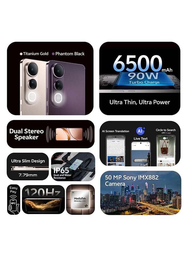 فيفو V50 لايت AI 5G ثنائي الشريحة أسود شبح 12 جيجابايت RAM 512 جيجابايت مع ساعة ذكية حصرية + 1 سنة استبدال الشاشة (شاحن وحافظة داخل صندوق الهاتف) - نسخة الشرق الأوسط - Image 2