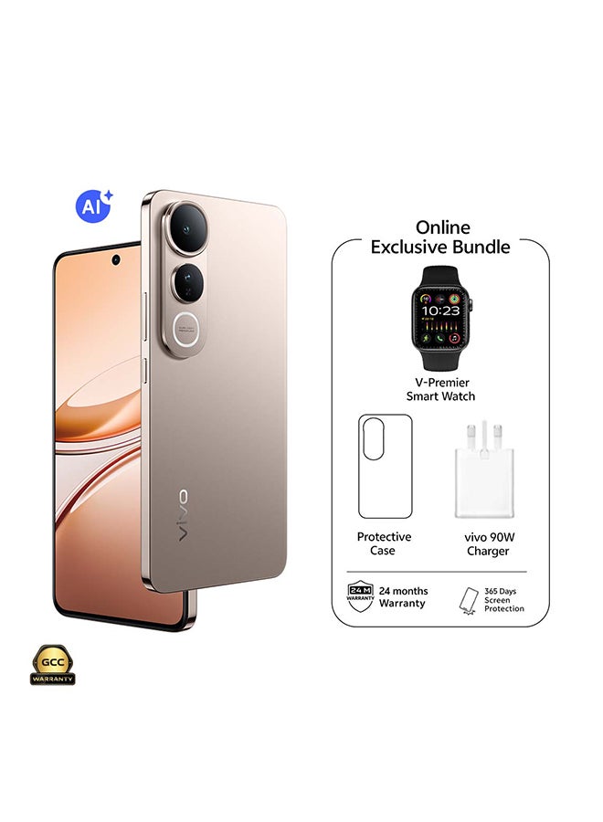 فيفو V50 لايت AI 5G ثنائي الشريحة ذهب تيتانيوم 12 جيجابايت RAM 512 جيجابايت مع ساعة ذكية حصرية + سنة واحدة استبدال الشاشة (شاحن وحافظة داخل صندوق الهاتف) - نسخة الشرق الأوسط - Image 1