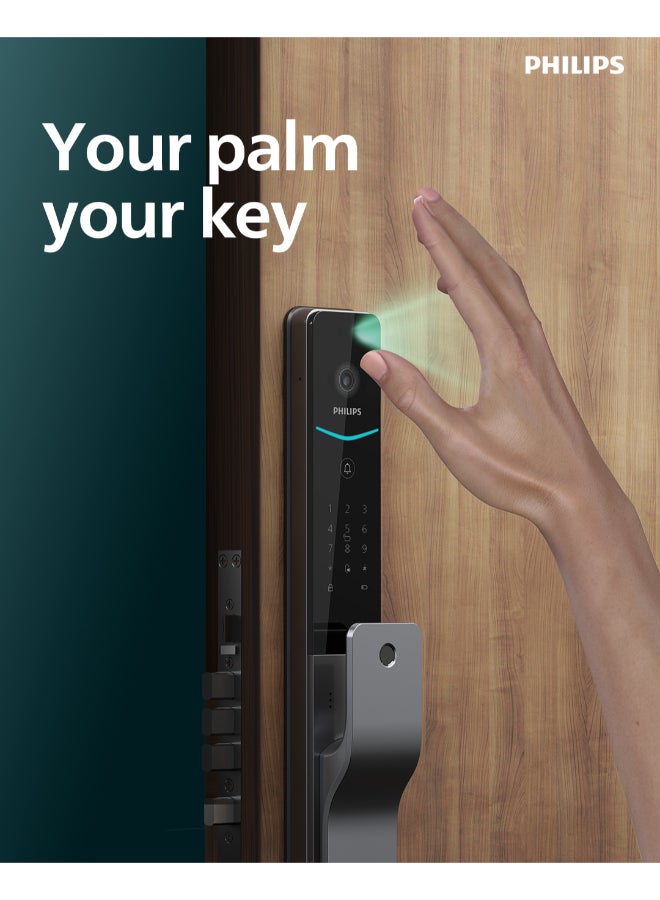 فيليبس قفل الباب الذكي Philips 720MVP، مع خاصية التعرف على أوردة راحة اليد، ومستشعر الحركة، وفتح بدون لمس، وشاشة عرض فيديو، ورؤية ليلية، وتخزين سحابي، وشاشة عالية الدقة مقاس 4 بوصات، وتنبيهات رمادي 60مم - Image 5
