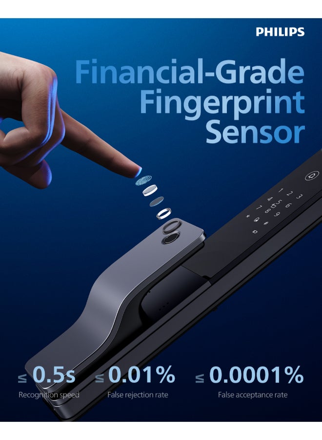 Philips Smart Door Lock 801 With Financial-Grade Fingerprint Sensor, Touch Sensor Unlock, Remote Unlock Via App, Dual Verification, Auto Mortise, Dust & Water Resistant Grey 70mm - Image 4
