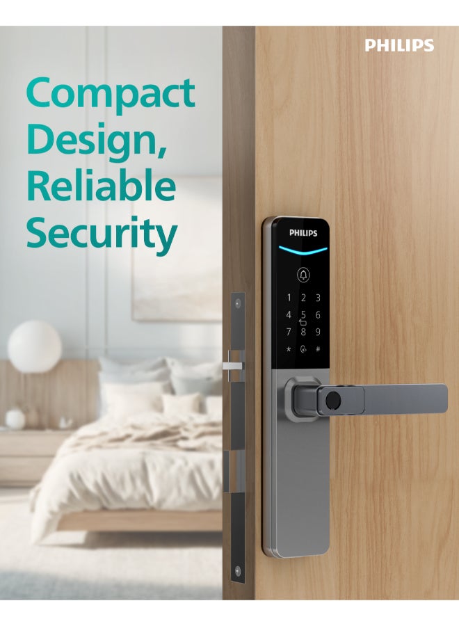 Philips Smart Door Lock 615 50 Mm Easykey , Bluetooth App Setup, Offline Pin Sharing, Intuitive Fingerprint, Dual Verification, Hidden Pin, 4 Unlock Methods, Low Battery Alert Grey - Image 2