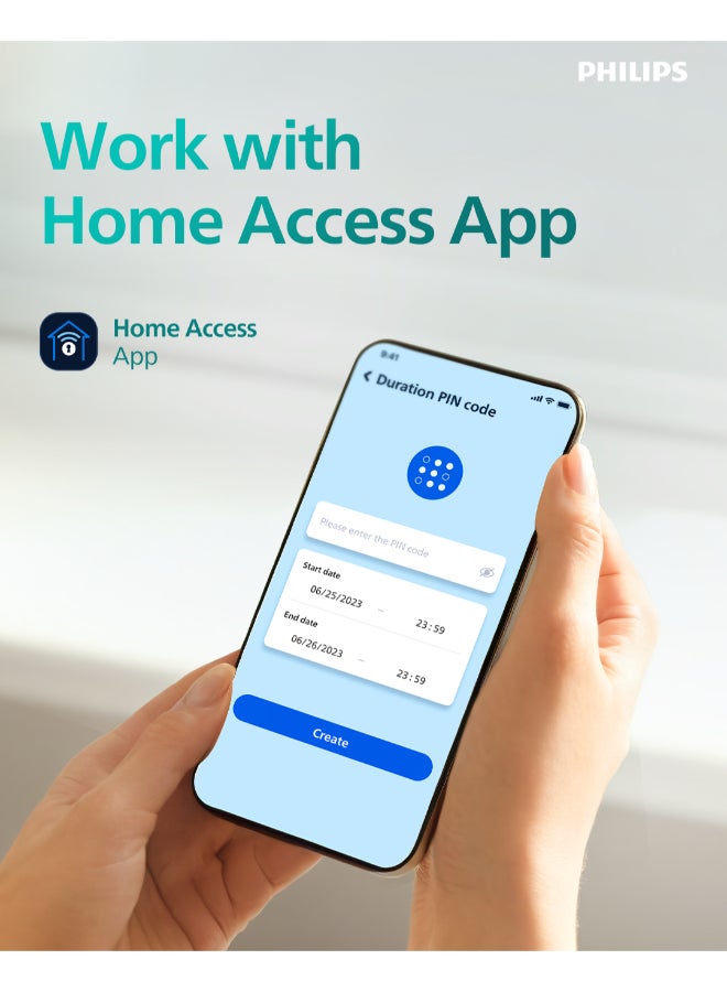 Philips Smart Door Lock 615 50 Mm Easykey , Bluetooth App Setup, Offline Pin Sharing, Intuitive Fingerprint, Dual Verification, Hidden Pin, 4 Unlock Methods, Low Battery Alert Grey - Image 3