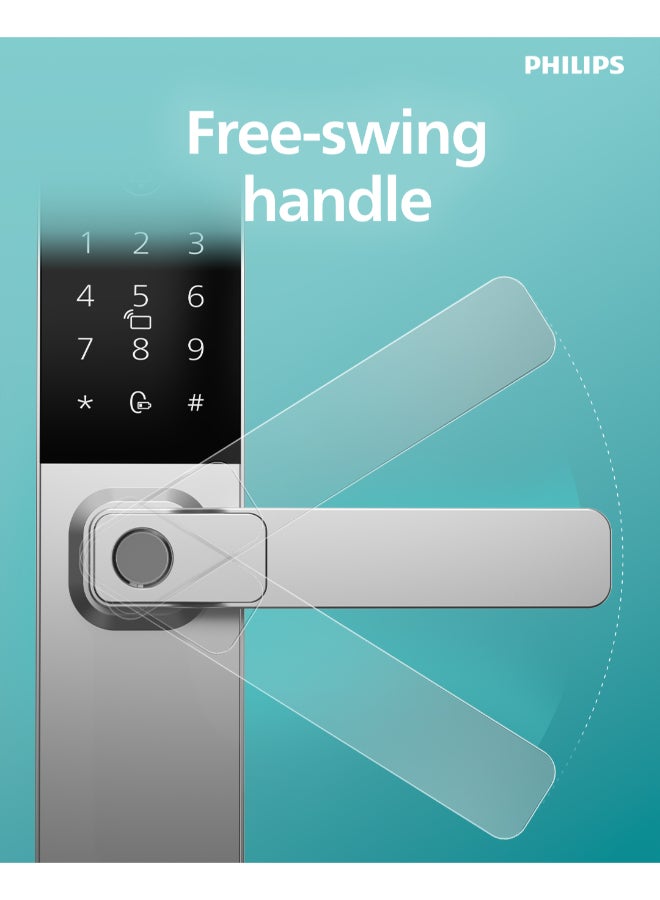 Philips Smart Door Lock 615 50 Mm Easykey , Bluetooth App Setup, Offline Pin Sharing, Intuitive Fingerprint, Dual Verification, Hidden Pin, 4 Unlock Methods, Low Battery Alert Grey - Image 4