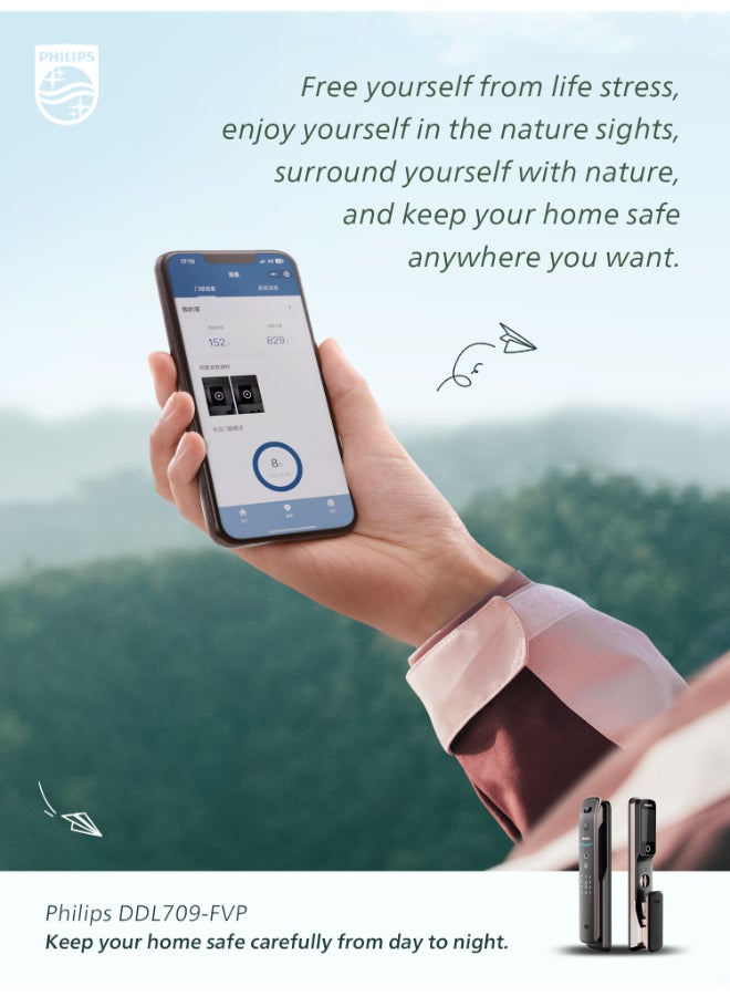 Philips Smart Door Lock 709Fvp Facial Recognition With 3D Face Id, Motion Sensor, Wifi App Control, 4’’ Ips Display, Auto Locking & 5000Mah Long-Life Battery Copper 70mm - Image 5