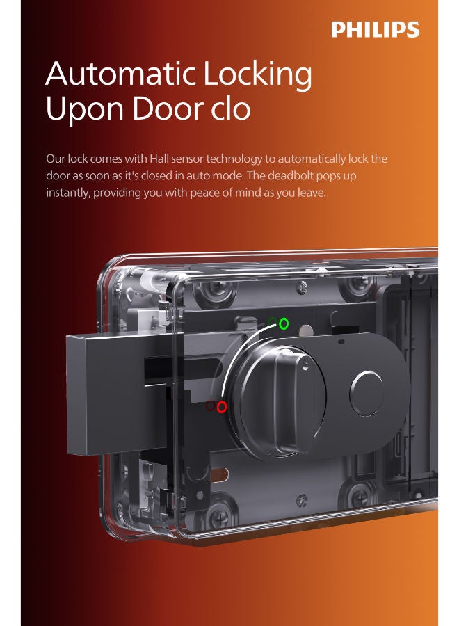 فيليبس قفل باب ذكي من فيليبس ٥٠٥، مثالي للاستخدام الخارجي في السعودية، مقاوم للغبار والماء بتصنيف IP65، يتحمل حرارة تصل إلى ٧٠ درجة مئوية، طرق فتح متعددة، رموز تعريف شخصية، قفل تلقائي، تنبيهات عبر التطبيق أسود - Image 3