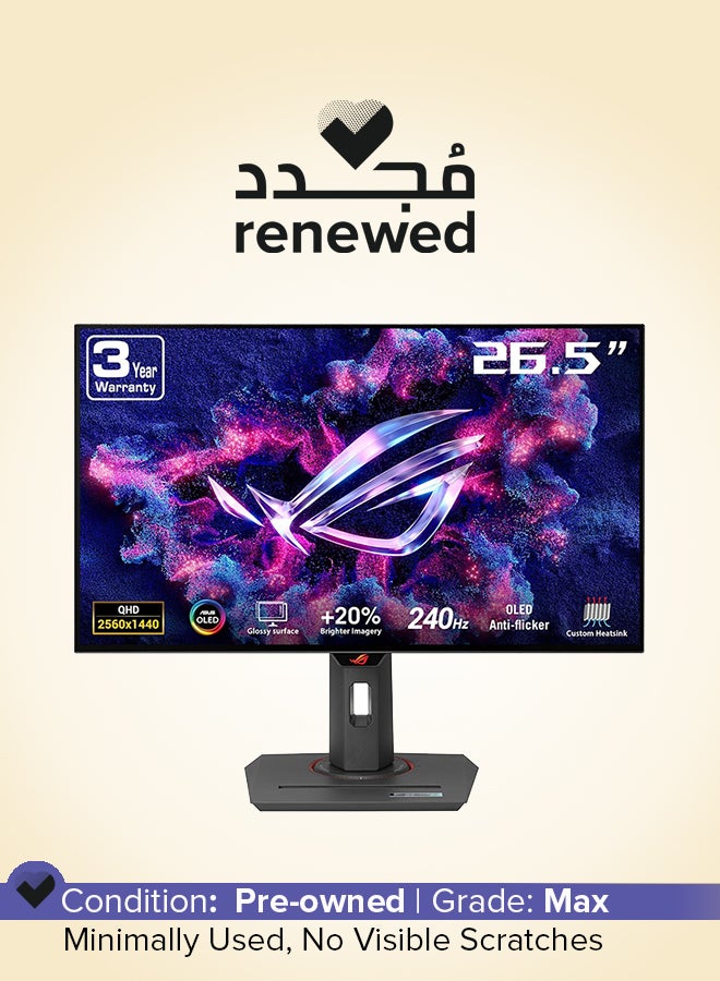 أسوس Renewed - ROG Strix OLED XG27AQDMG Gaming Monitor, 27" QHD WOLED Display, 240Hz Refresh Rate, 0.03ms (GtG) Response Time, FreeSync Premium & G-SYNC Compatible, HDR 1000, 90LM0AH0-B01A70 black - Image 1