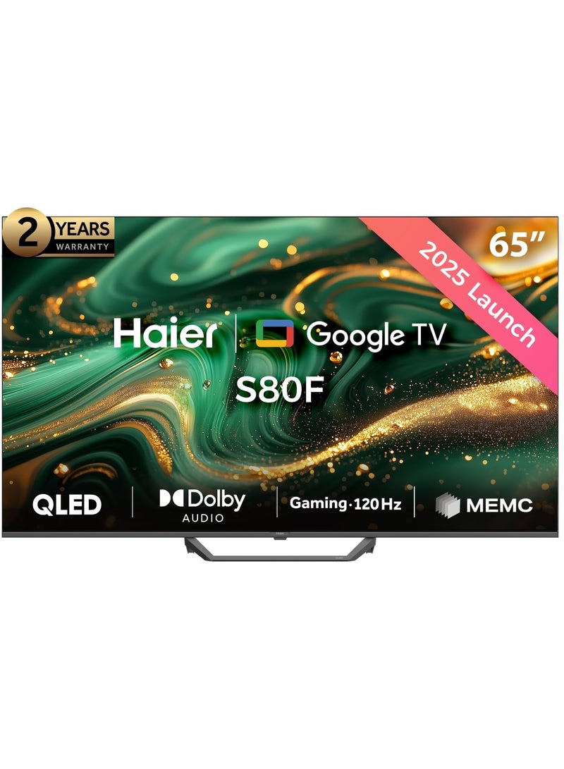 هاير تلفاز ذكي QLED 4K بحجم 65 بوصة مع جهاز استقبال مدمج، أسود - H65S80F - Image 1