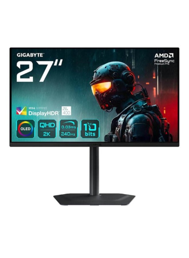 GIGABYTE MO27Q2 Gaming Monitor 27-inch 2k QHD 256x1440, DisplayHDR True Black 400, QD-OLED Panel Type, 240Hz Refresh Rate, 0.03ms Response Time, AMD Free Sync Premium Pro Technology, KVM, HDMI 2.1 Port Supports 2k 120Hz on PS5 and Slim / Xbox X Series, Adjustable Stand, Built-in Speakers Black - Image 1
