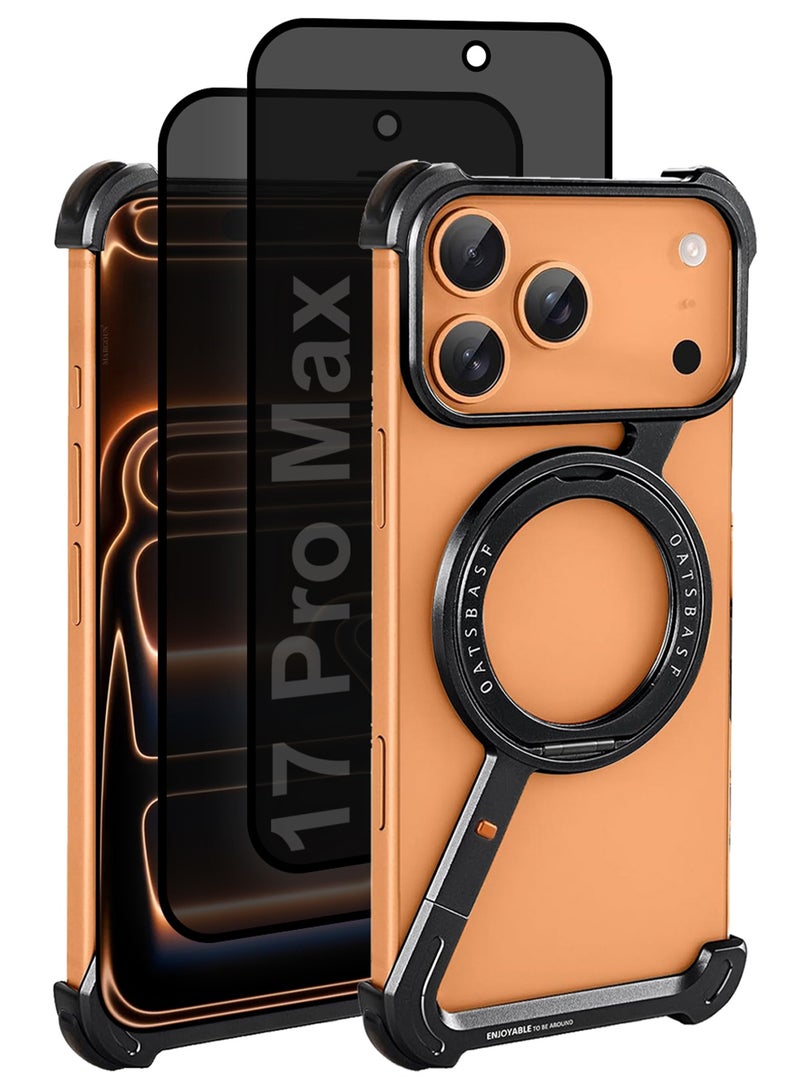 MARGOUN 3Packs Minimalist Phone Cover for iPhone 17 Pro Max, 360° Rotation Kickstand Aluminum Metal Frameless Design Bumper Z Case, Protective Shock Grade Shell with Two Privacy Screen Protectors - Black-33 - Image 1