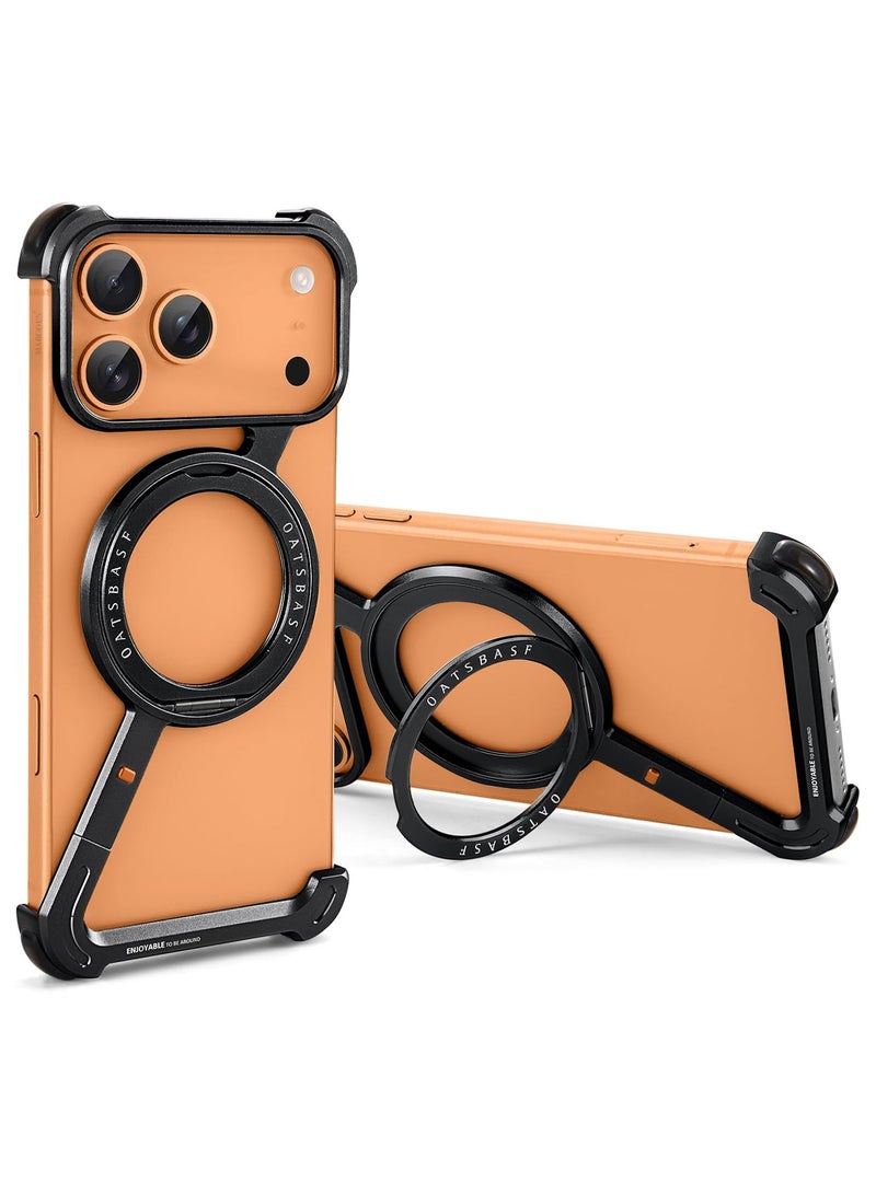 مارجون Minimalist Phone Cover for iPhone 17 Pro Max, 360° Rotation Kickstand Aluminum Metal Frameless Design Bumper Z Case, Protective Shock Grade Shell - Black-1 - Image 2