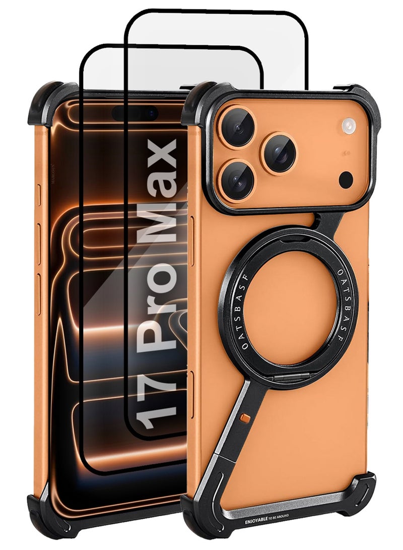 MARGOUN 3Packs Minimalist Phone Cover for iPhone 17 Pro Max, 360° Rotation Kickstand Aluminum Metal Frameless Design Bumper Z Case, Protective Shock Grade Shell with Two 3D Screen Protectors - Black-3 - Image 1