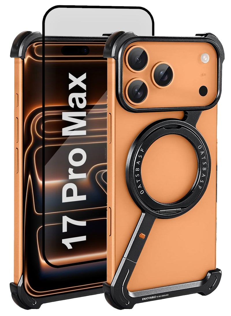 MARGOUN 2Packs Minimalist Phone Cover for iPhone 17 Pro Max, 360° Rotation Kickstand Aluminum Metal Frameless Design Bumper Z Case, Protective Shock Grade Shell with 3D Screen Protector - Black-2 - Image 1