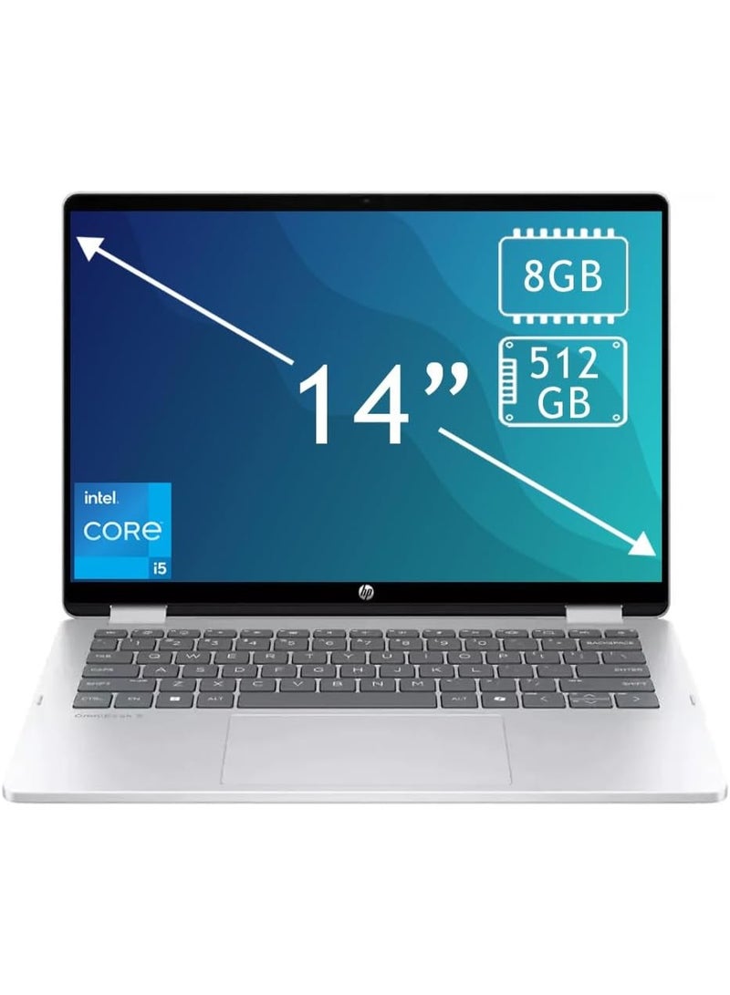 HP HP OmniBook 5 Flip 2-in-1 Laptop, 14" 2K Touch-Screen Display, Intel Core 5 120U, 8GB RAM, 1TB SSD, Intel Graphics, Backlit Keyboard, Windows 11 Home silver - Image 1