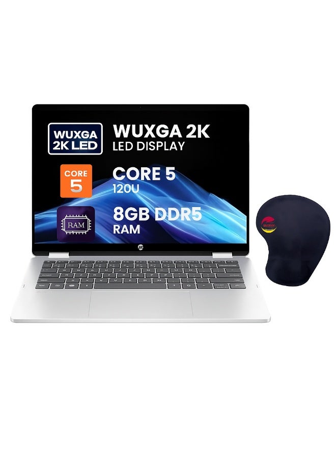 HP OmniBook 5 Flip Personal Laptop With 14-Inch WUXGA Display, Core 5 120U Processor/8GB RAM/2TB SSD/Intel Arc Graphics/Windows 11 Home with Consumix Mousepad silver - Image 1