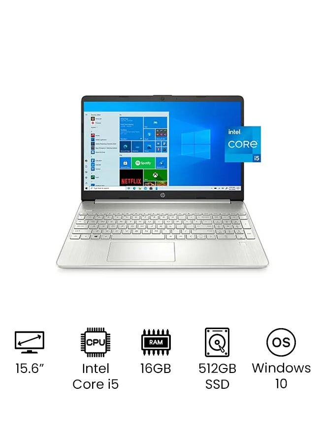 HP 15-dy2152 (Upgraded Version) Laptop With 16-Inch Full HD Display, 11th Gen Core i5-1135G7 Processer/16GB RAM/512GB SSD/Intel UHD Graphics 520/Windows 10 /International Version English/Arabic Silver - Image 1