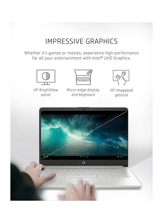 HP 14-dq2032wm (Upgraded Version) Laptop With 14-Inch Display, Core i3-1115G4 Processor/4GB RAM/128GB SSD/Intel UHD Graphics 620/Windows 10 Home English/Arabic Silver - Image 3