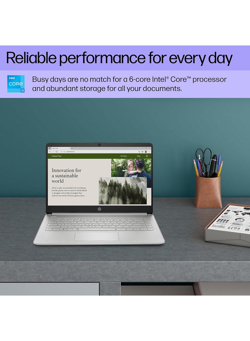 HP 9W0Z0UA#ABA Laptop With 14-Inch Full HD Display, Core i3-1215U Processor/8GB RAM/256GB SSD/Intel UHD Graphics/Windows 11 Home English/Arabic Natural Silver - Image 4