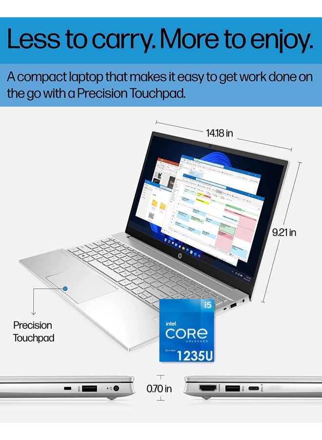 HP Pavilion (Upgraded Version) Laptop With 15.6-Inch Display, Core i5-1335U Processor/32GB RAM/1TB PCIe SSD/Intel Iris XE Graphics/Windows 11 + With Bag & Mouse English/Arabic Natural Silver - Image 2