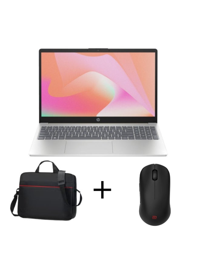 HP 15-fd0014nx (Upgraded Version) Laptop With 15.6-inch Full HD Display, Intel Core i3-1315U Processor/8GB RAM DDR4/256GB SSD/Windows 11 Home/Intel UHD Graphics + With Bag & Mouse English/Arabic Natural Silver - Image 1