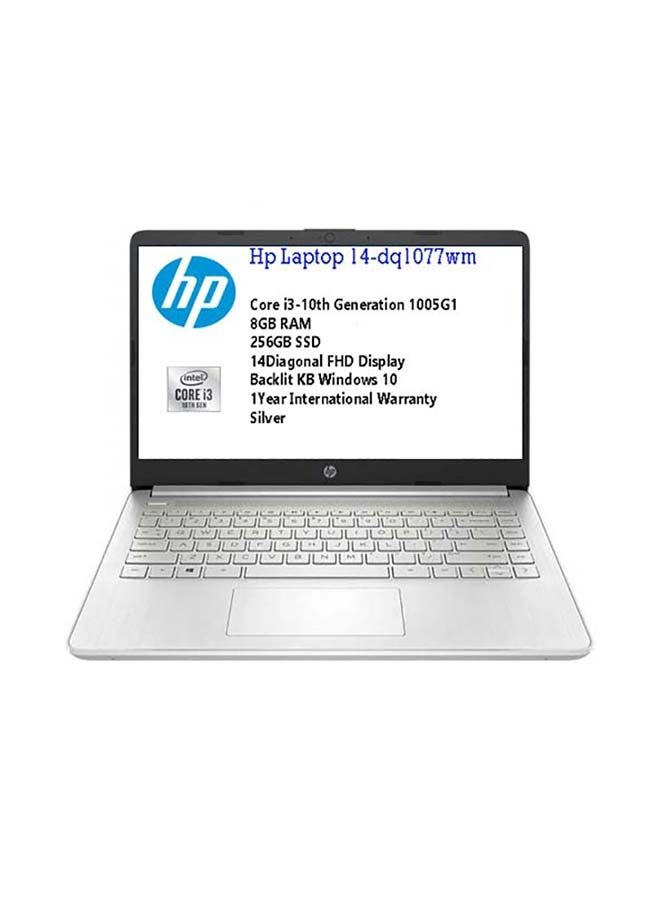 HP 14-DQ1077wm (Upgraded Version) Laptop With 14-Inch HD Display, Core i3-1005G1 Processer/8GB RAM/256GB SSD/Intel UHD Graphics/Windows 10S /International Version English/Arabic silver - Image 3