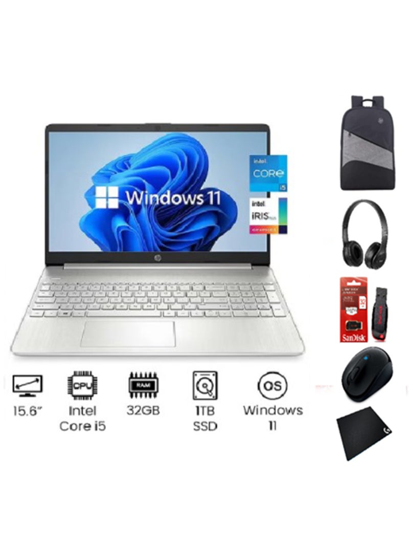 HP Newest 2024 Slim 15-(Upgraded Version) Laptop Professional & Business (Upgraded Version) Laptop With 15.6-Inch FHD Display, Core i5-1135G7 Processor/32GB DDR4 RAM/1TB SSD/Intel Iris Plus Graphics/Windows 11 FREE accessories English/Arabic Silver - Image 1