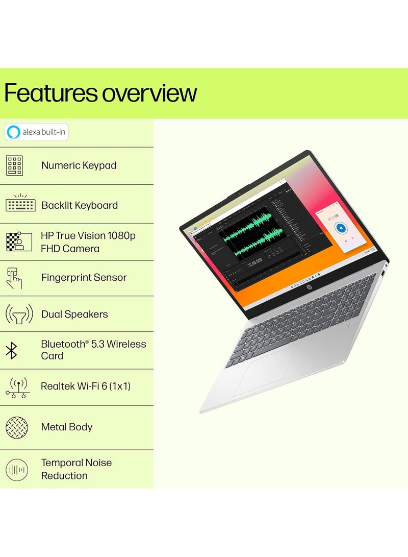 HP 2023 Newest 15s Series Notebook With 15.6-Inch Display, Core i7-1355U Processor/16GB RAM/512GB SSD/Intel Iris XE Graphics/Windows 11 + Free Mouse English/Arabic Silver - Image 4