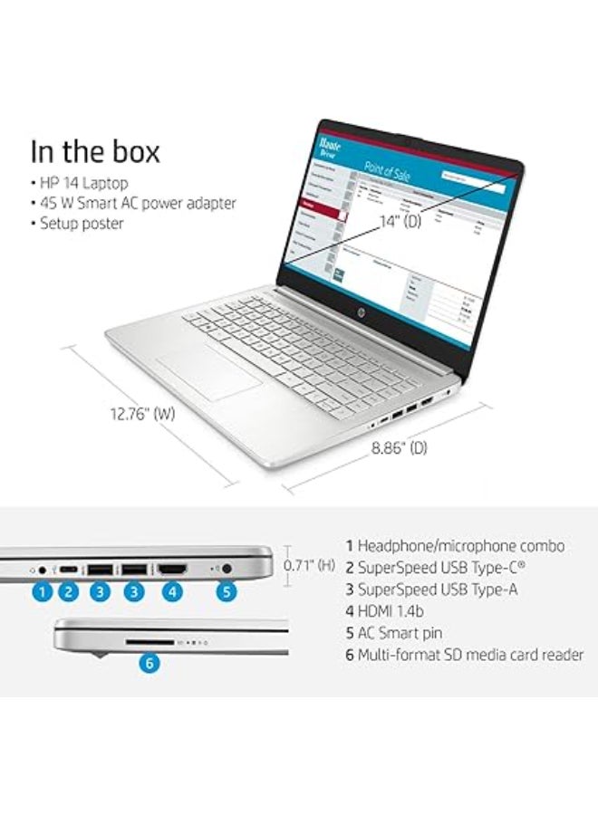 HP 2023 Newest Laptop With 14-Inch Display, Intel Core i5-1135G7 Processor/32GB RAM/1TB SSD/Intel Iris XE Graphics/Windows 11 Free HDMI Cable English/Arabic Silver - Image 2