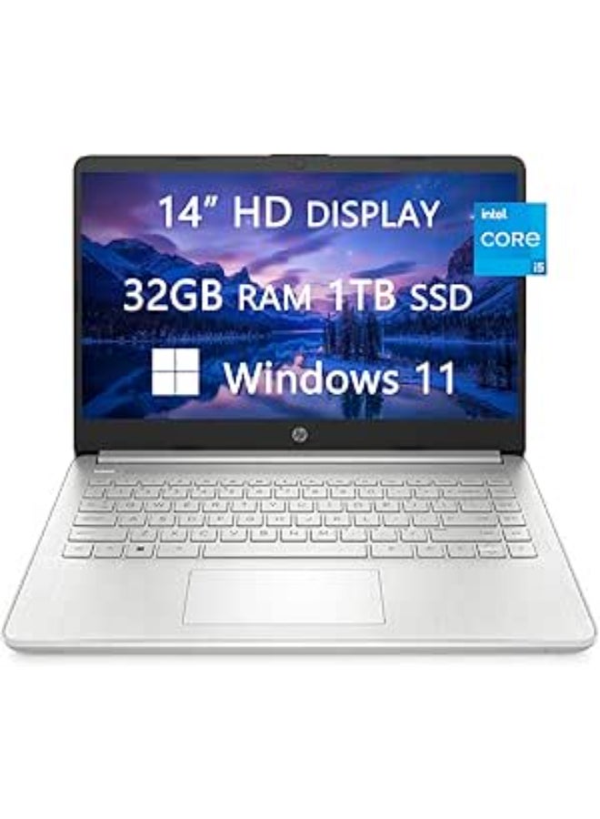 HP 2023 Newest Laptop With 14-Inch Display, Intel Core i5-1135G7 Processor/32GB RAM/1TB SSD/Intel Iris XE Graphics/Windows 11 Free HDMI Cable English/Arabic Silver - Image 1