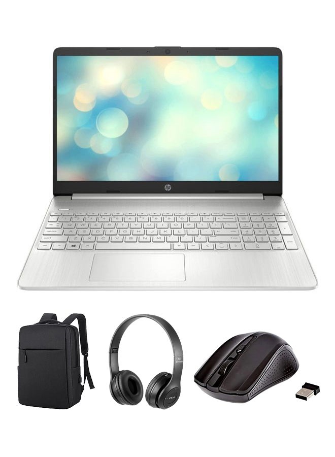 HP 15s (Upgraded Version) Laptop With 15.6-Inch Display, Core i7-1255U Processor/8GB RAM/512GB SSD/Intel Iris Xe Graphics/Windows 11 With (Upgraded Version) Laptop Bag + Wireless Mouse + BT Headphone English/Arabic Silver - Image 1