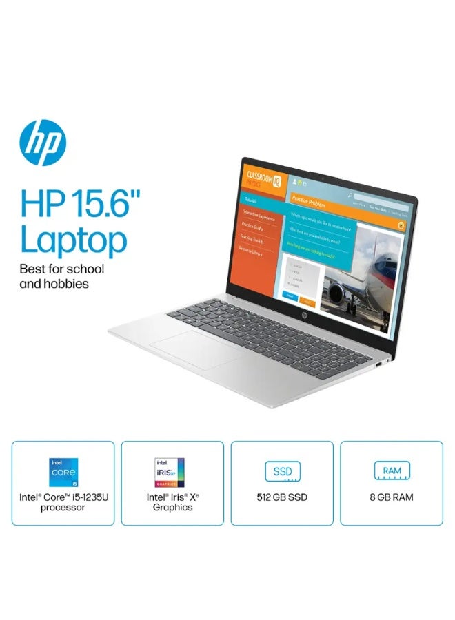 HP 15-fd005dx Laptop With 15.6-Inch HD Touchscreen Display, Core i5-1235U Processor/8GB RAM/512GB SSD/Intel Iris XE Graphics/Windows 11 Home English/Arabic Natural Silver - Image 2