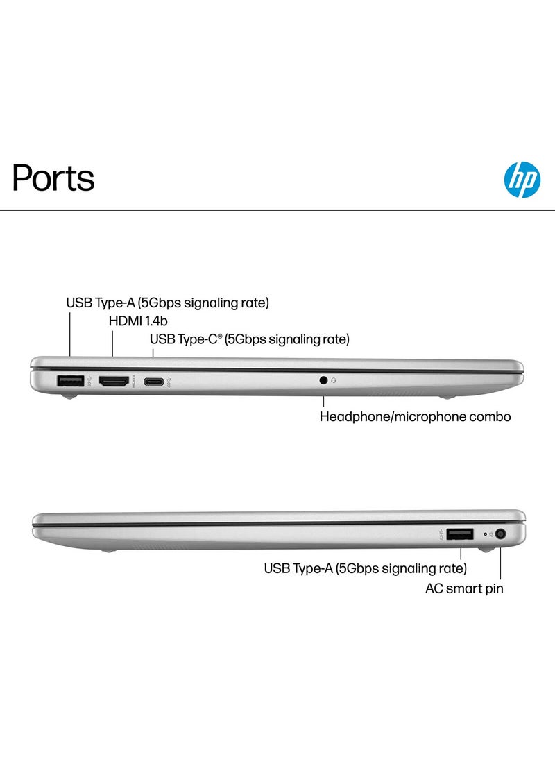 HP 15-FD0107DX Laptop With 15.6-Inch Full HD Display, Core i7-1255U Processor/16GB RAM/512GB SSD/Intel Iris xe Graphics/Windows 11 Home English/Arabic Natural Silver - Image 4