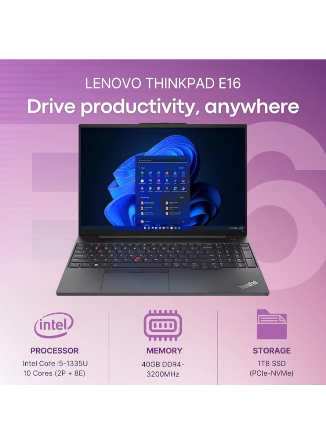 Lenovo ThinkPad E16 Laptop With 16-Inch Display, Intel Core i5-1335U Processor/40GB RAM/1TB SSD/Intel Iris XE Graphics/Windows 11 Pro English/Arabic Black - Image 2