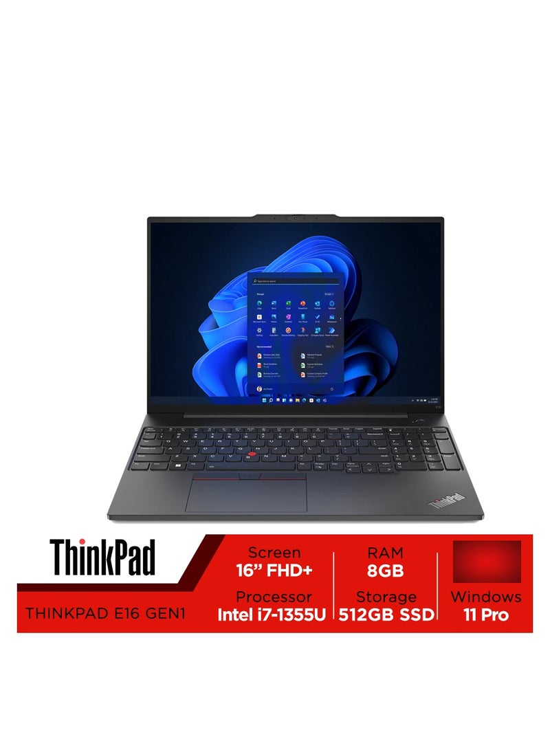 Lenovo Thinkpad E16 Gen1 Newest Business Series Intel Core i7-1355U 13Th Generation 8Gb Ram 512Gb SSD Intel Iris Xe Windows11 16 Inch FHD+ English/Arabic Graphite Black - Image 1