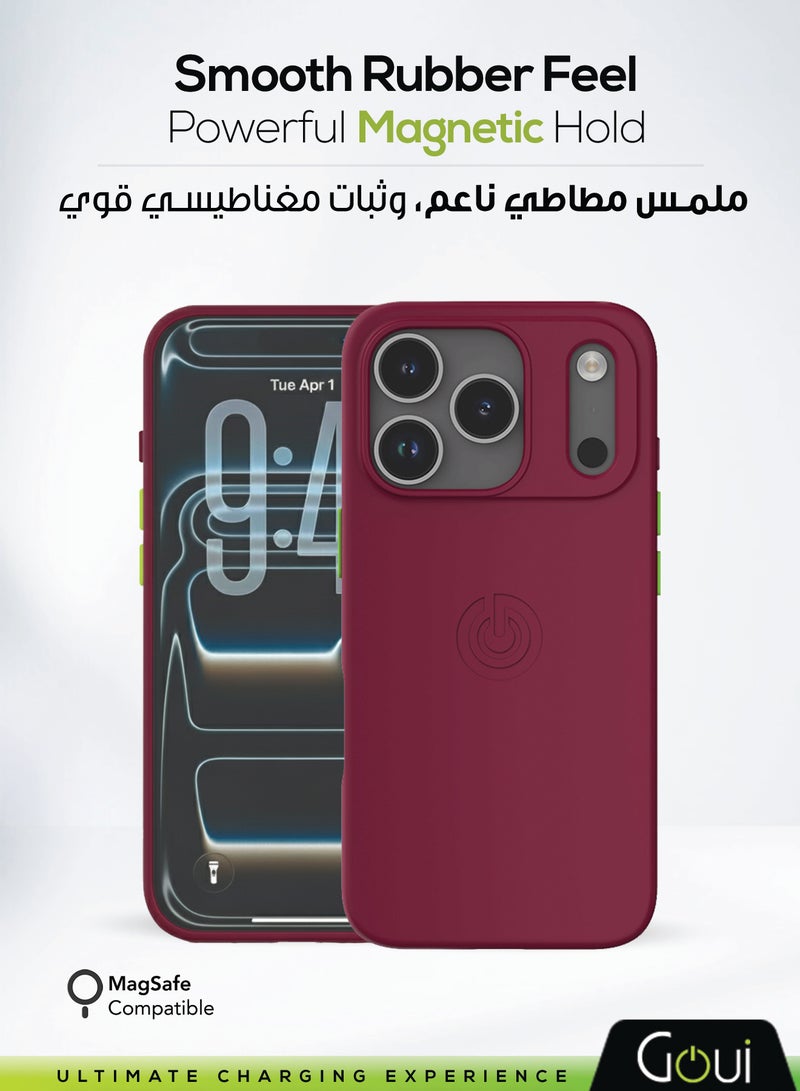 Goui iPhone 17 Pro Max Case | Full-Coverage | MagSafe | Wireless Friendly | Colorful | Soft Touch | Magnetic Design for Mount Maroon