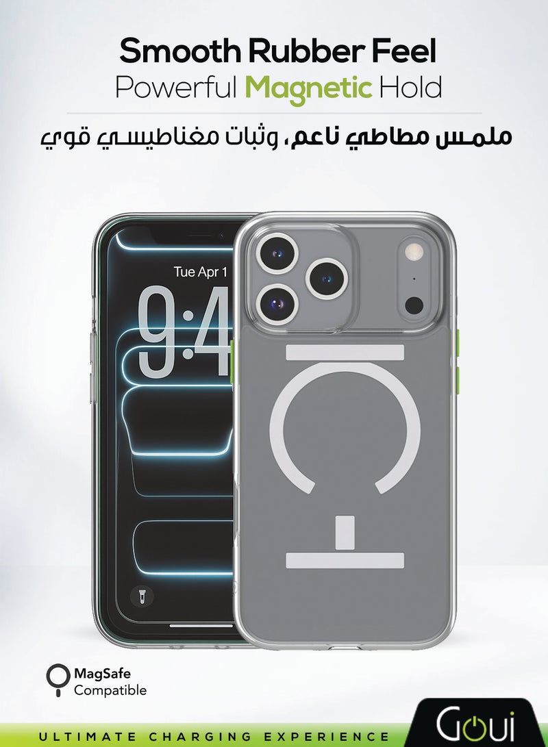 Goui iPhone 17 Pro Case | Full-Coverage | MagSafe | Wireless Friendly | Colorful | Soft Touch | Magnetic Design for Mount Transparent