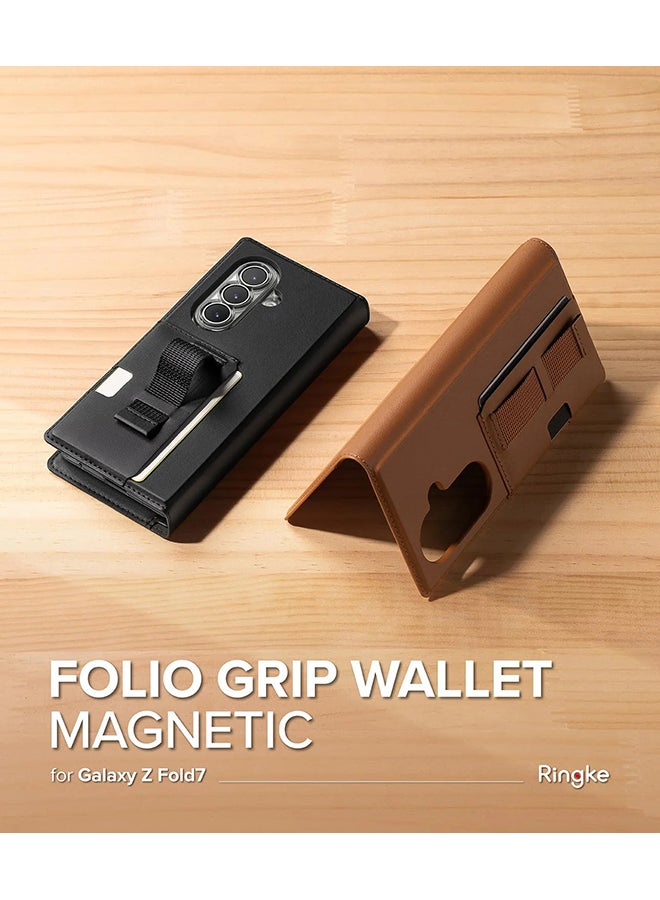 Ringke Folio Wallet Magnetic for Samsung Galaxy Z Fold 7 Case, Detachable Wallet Premium Leather Phone Cover for Magsafe Case - Black - Image 3
