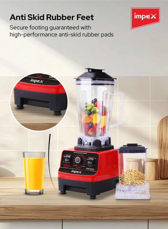 إمبكس خلاط متعدد الوظائف 2 في 1 خلاط عالي السرعة 2 لتر وعاء سائل كبير، 0.3 لتر وعاء طحن 15000 دورة في الدقيقة 6 شفرات من الفولاذ المقاوم للصدأ 15 مستوى للطاقة، حماية من السخونة الزائدة، قاعدة مضادة للانزلاق 2 ل 600 واط BL1002 أسود وأحمر - Image 5
