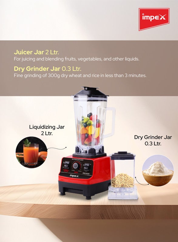 إمبكس خلاط متعدد الوظائف 2 في 1 خلاط عالي السرعة 2 لتر وعاء سائل كبير، 0.3 لتر وعاء طحن 15000 دورة في الدقيقة 6 شفرات من الفولاذ المقاوم للصدأ 15 مستوى للطاقة، حماية من السخونة الزائدة، قاعدة مضادة للانزلاق 2 ل 600 واط BL1002 أسود وأحمر - Image 3