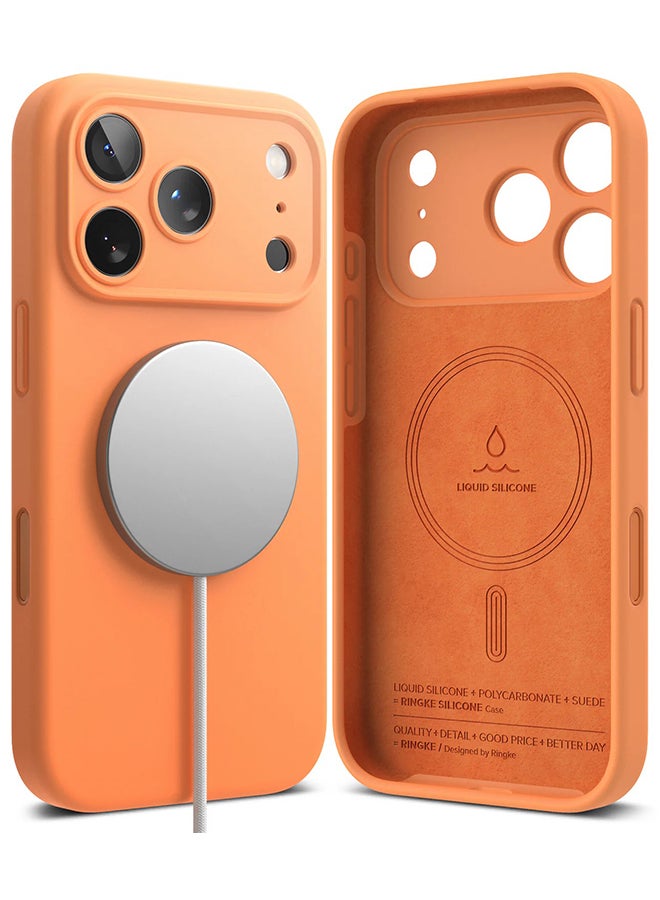 Ringke Silicone Magnetic For iPhone 17 Pro Max Case Cover Powerful Magnet Long Lasting Silky Feel Anti-Fingerprint - Tangerine - Image 1
