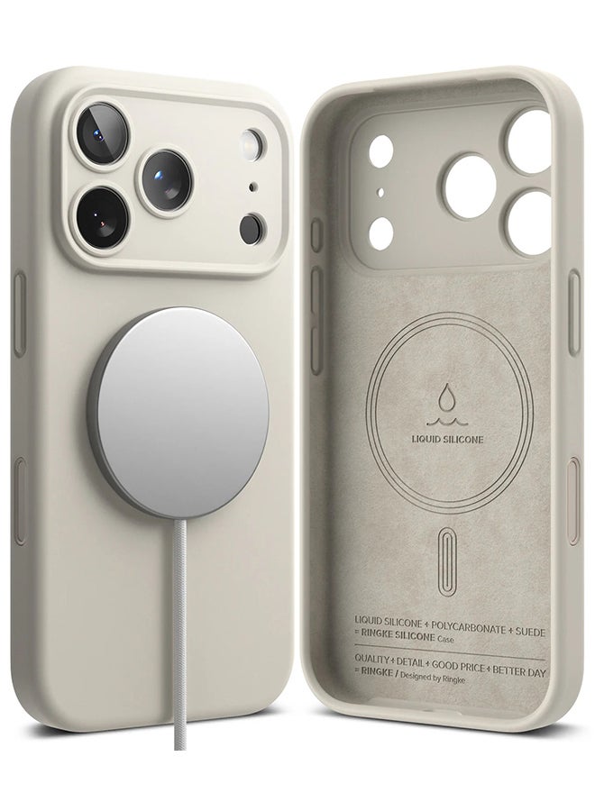 Ringke Silicone Magnetic For iPhone 17 Pro Max Case Cover Powerful Magnet Long Lasting Silky Feel Anti-Fingerprint - Stone - Image 1