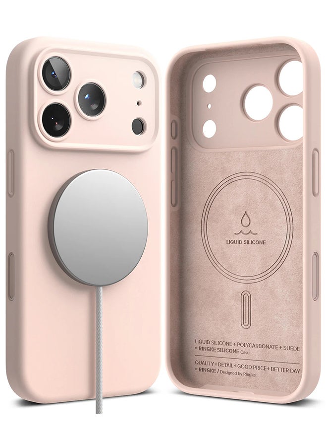 Ringke Silicone Magnetic For iPhone 17 Pro Max Case Cover Powerful Magnet Long Lasting Silky Feel Anti-Fingerprint - Pink Sand - Image 1