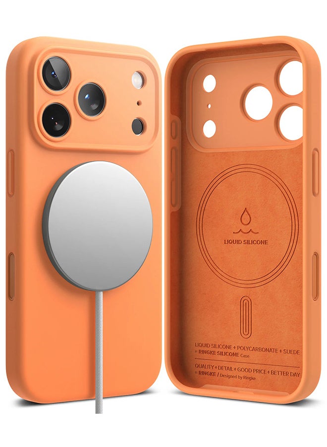 Ringke Silicone Magnetic For iPhone 17 Pro Case Cover Powerful Magnet Long Lasting Silky Feel Anti-Fingerprint Back Cover - Tangerine - Image 1