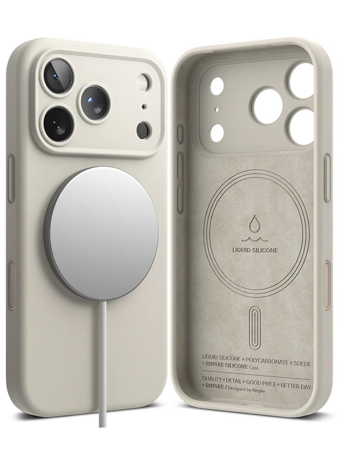 Ringke Silicone Magnetic For iPhone 17 Pro Case Cover Powerful Magnet Long Lasting Silky Feel Anti-Fingerprint Back Cover - Stone - Image 1