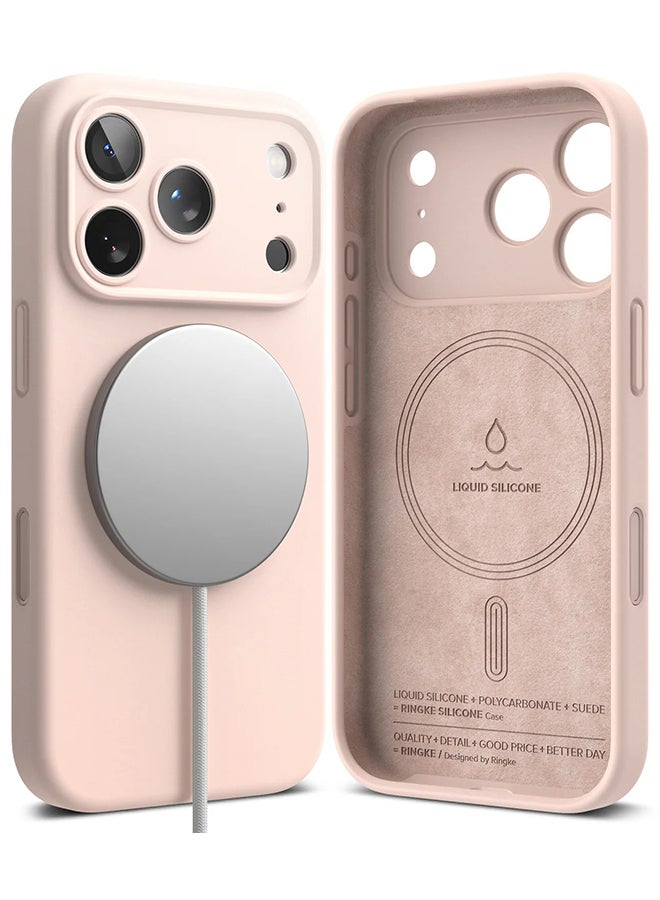 Ringke Silicone Magnetic For iPhone 17 Pro Case Cover Powerful Magnet Long Lasting Silky Feel Anti-Fingerprint Back Cover - Pink Sand - Image 1