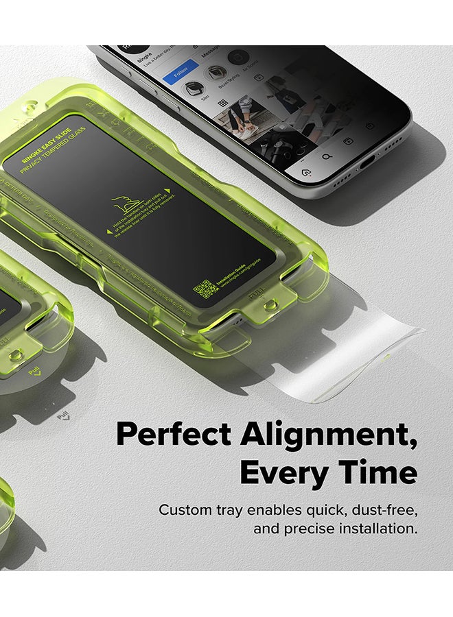 Ringke Privacy Tempered Glass Easy Slide, For iPhone 17 Pro Max Screen Protector Case Friendly Privacy Screen Protector - 2 Pack, W Installation Jig - Image 3