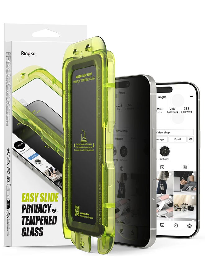 Ringke Privacy Tempered Glass Easy Slide, Anti Spy For iPhone 17 Screen Protector, Case Friendly Privacy Screen Protector - 2 Pack, W Installation Jig - Image 1