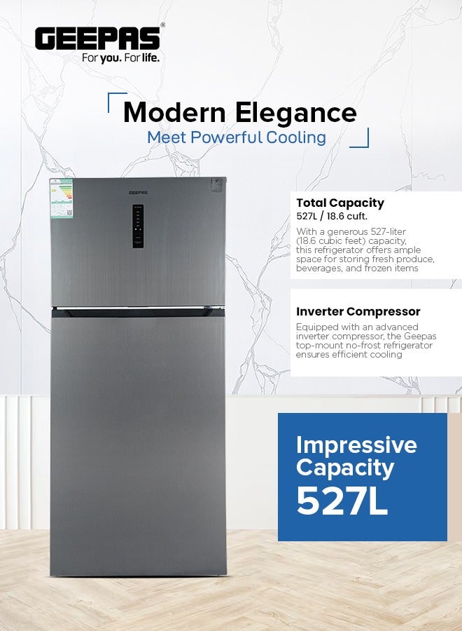 جيباس ثلاجة كبيرة بسعة 527 لتر ببابين: بدون صقيع، عاكس، صانع ثلج دوار، ودرجة حرارة رقمية - Image 3