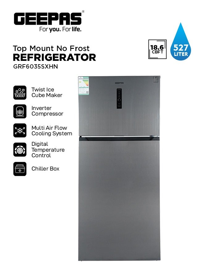 جيباس ثلاجة كبيرة بسعة 527 لتر ببابين: بدون صقيع، عاكس، صانع ثلج دوار، ودرجة حرارة رقمية - Image 1