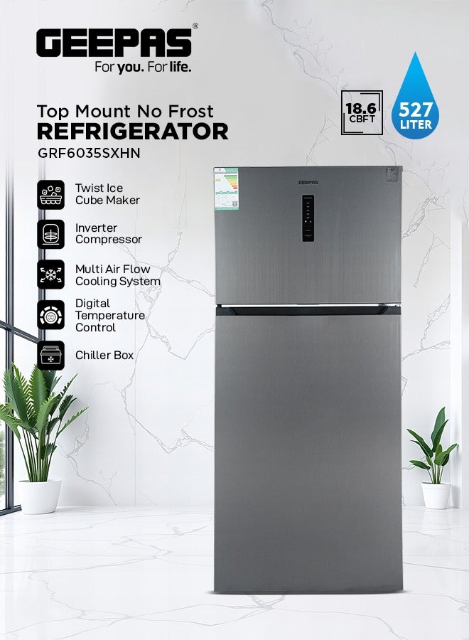 جيباس ثلاجة كبيرة بسعة 527 لتر ببابين: بدون صقيع، عاكس، صانع ثلج دوار، ودرجة حرارة رقمية - Image 2